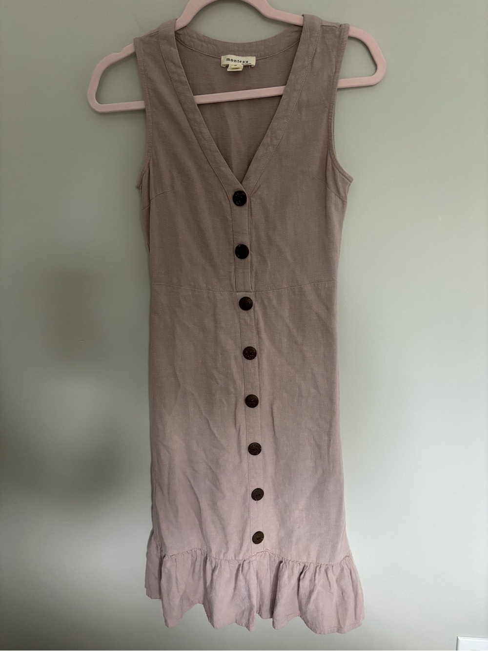 Sleeveless Button-Front Ruffle Hem Dress in Mauve - Small